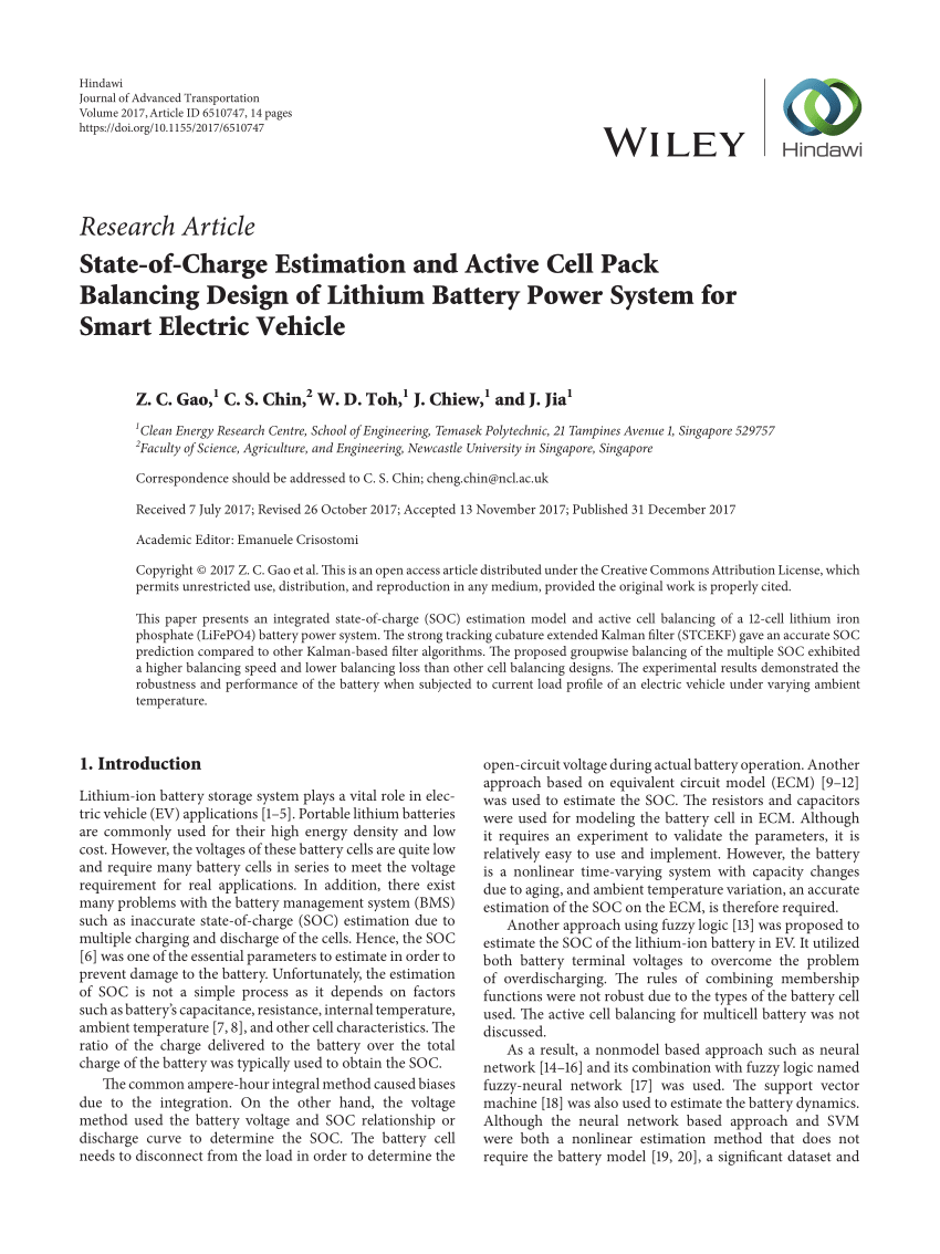 Pdf State Of Charge Estimation And Active Cell Pack Balancing Design Of Lithium Battery Power System For Smart Electric Vehicle