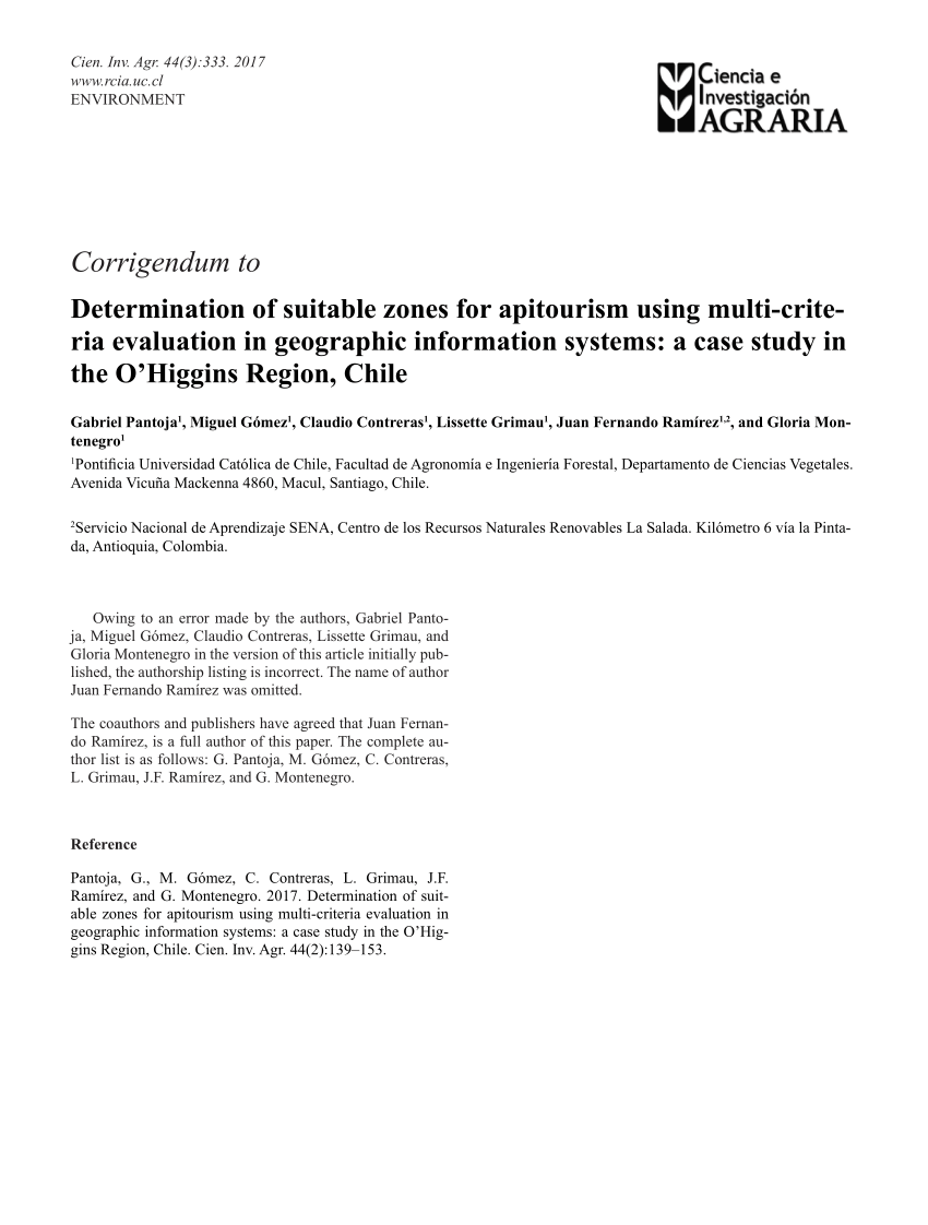 Pdf Determination Of Suitable Zones For Apitourism Using Multi Criteria Evaluation In Geographic Information Systems A Case Study In The O Higgins Region Chile