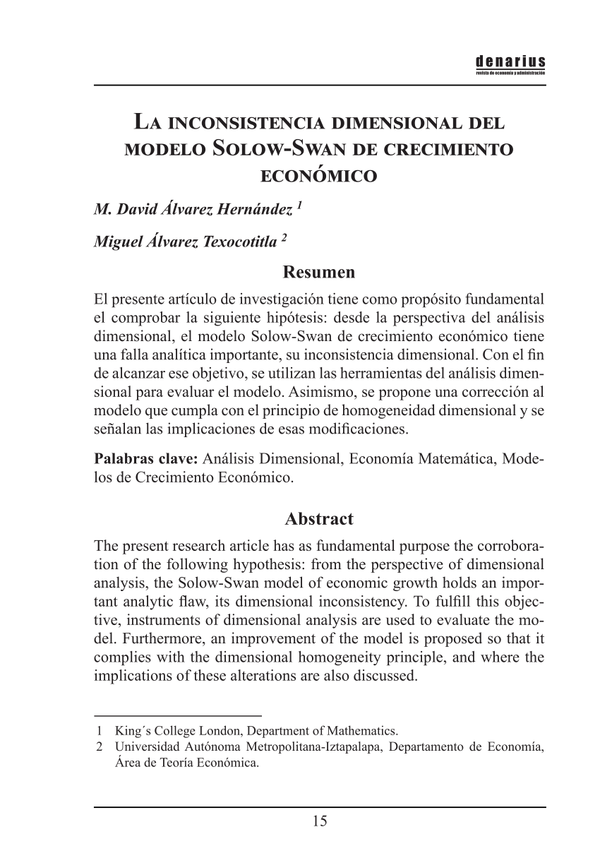 PDF) La Inconsistencia Dimensional del Modelo Solow-Swan de Crecimiento  Económico