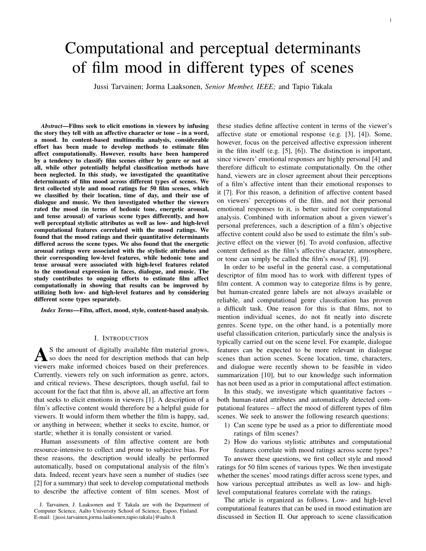 PDF) Computational and Perceptual Determinants of Film Mood in Different  Types of Scenes