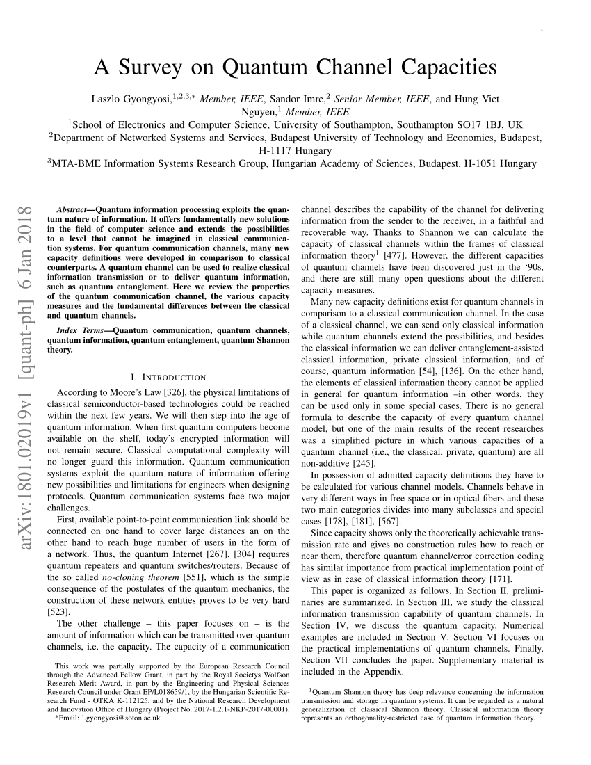 Pdf A Survey On Quantum Channel Capacities