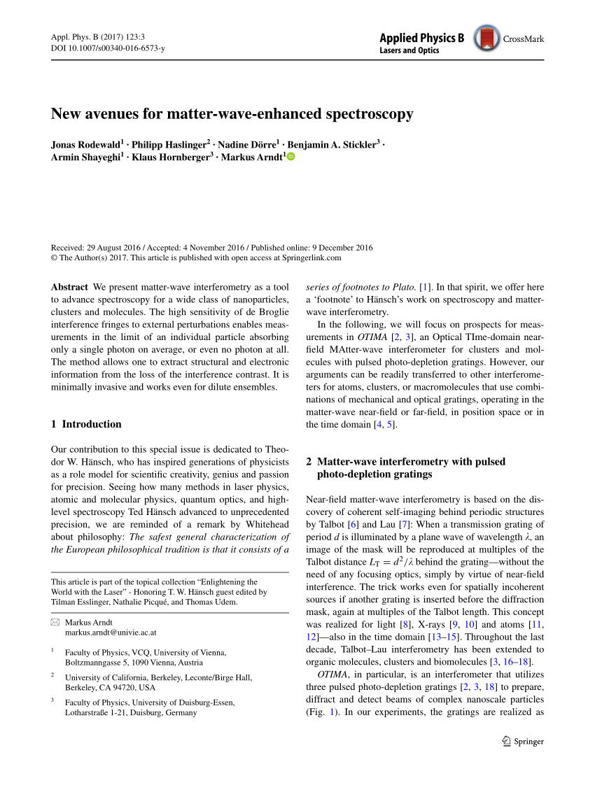 Pdf New Avenues For Matter Wave Enhanced Spectroscopy