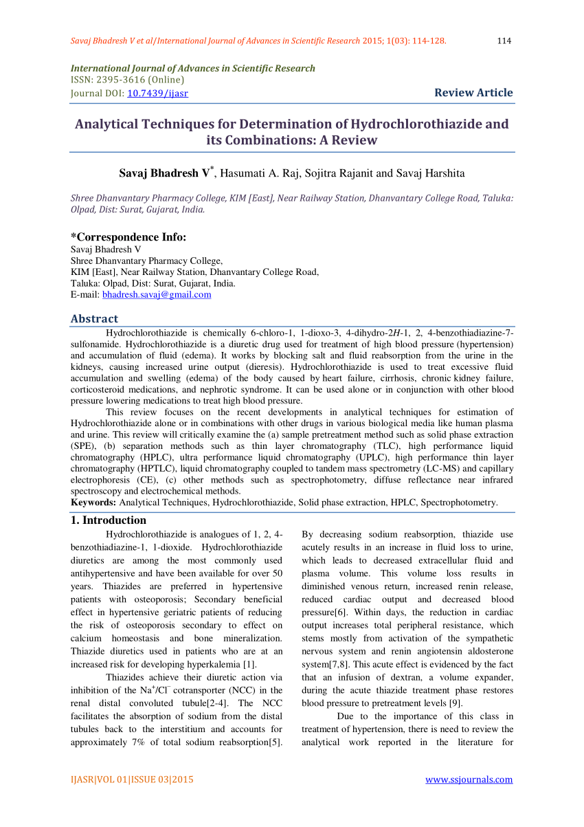 Pdf Analytical Techniques For Determination Of Hydrochlorothiazide And Its Combinations A Review