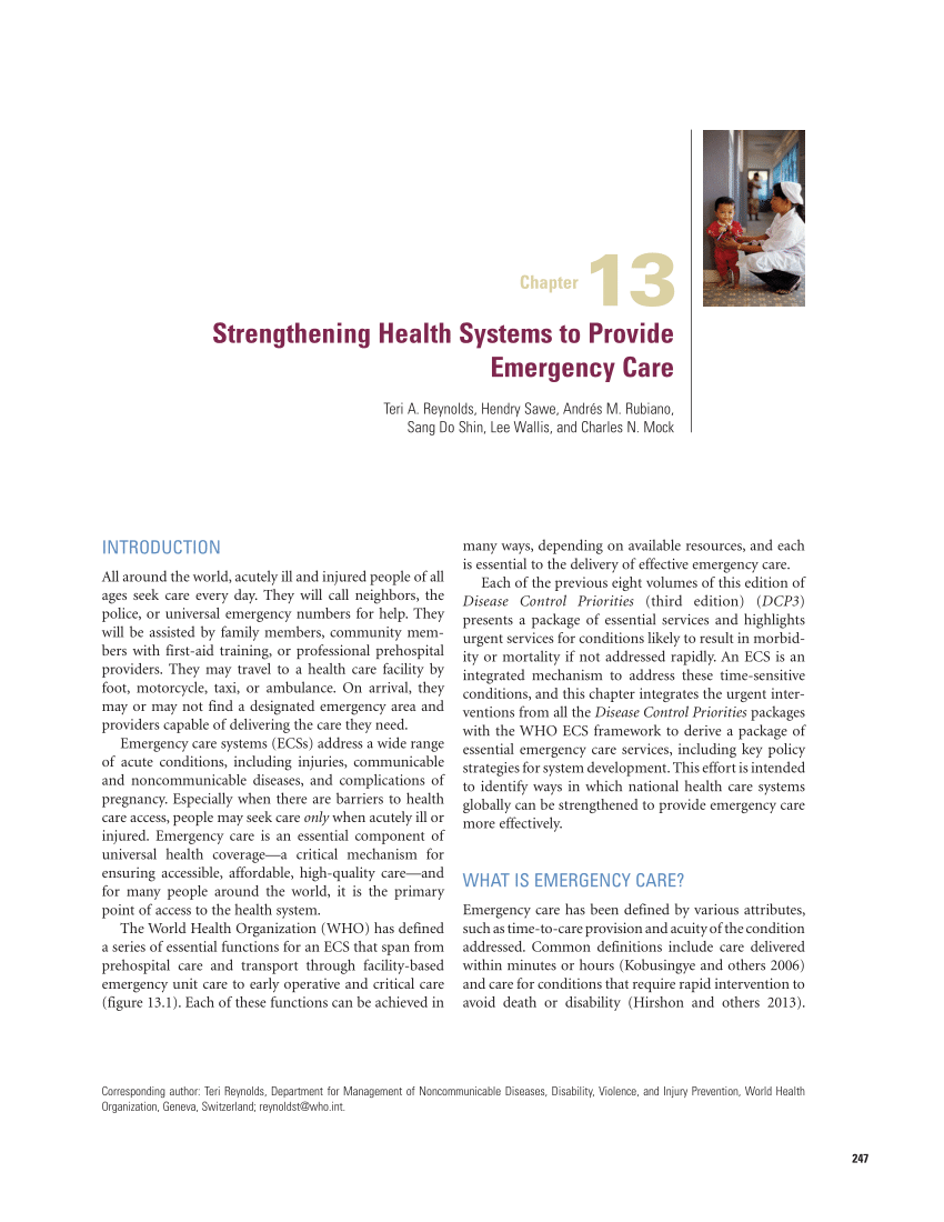 Pdf Strengthening Health Systems To Provide Emergency Care