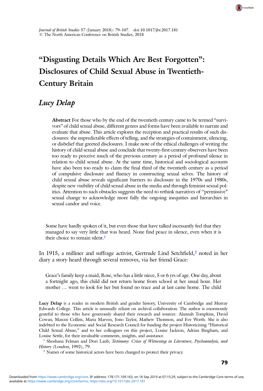 PDF) “Disgusting Details Which Are Best Forgotten”: Disclosures of Child  Sexual Abuse in Twentieth-Century Britain