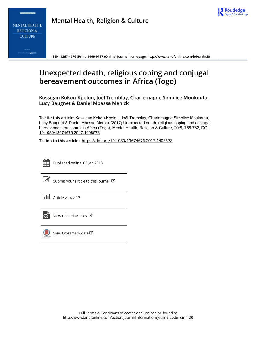 Pdf Unexpected Death Religious Coping And Conjugal Bereavement Outcomes In Africa Togo