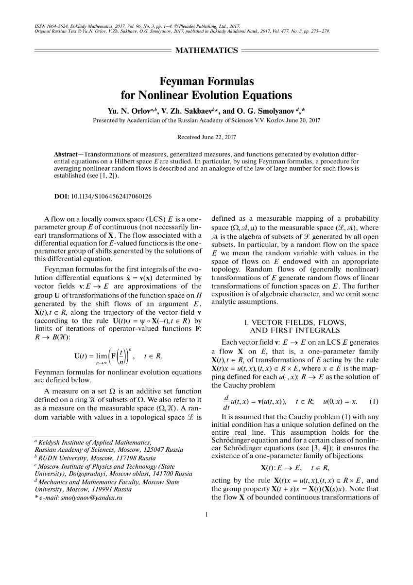 Pdf Feynman Formulas For Nonlinear Evolution Equations