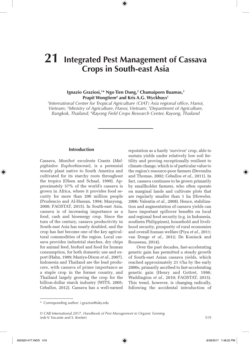 Pdf Integrated Pest Management Of Cassava Crops In South East Asia