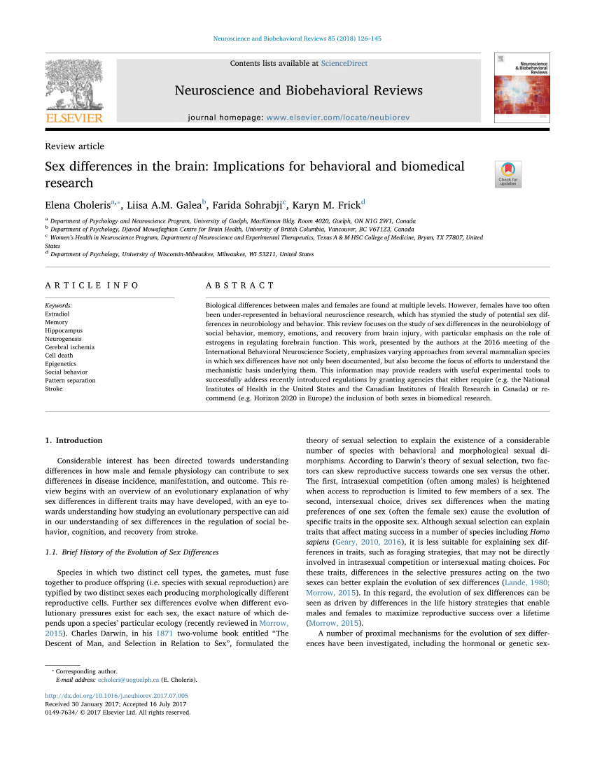 PDF) Sex differences in the brain: Implications for behavioral and 