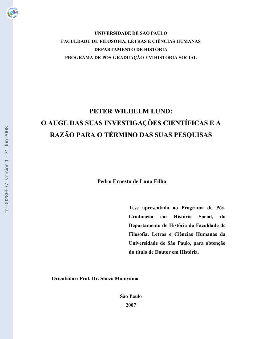 PDF) Peter Wilhelm Lund: His scientific investigations and the