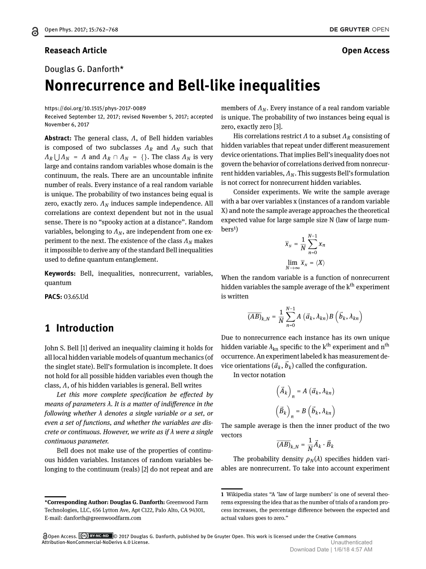 Pdf Nonrecurrence And Bell Like Inequalities