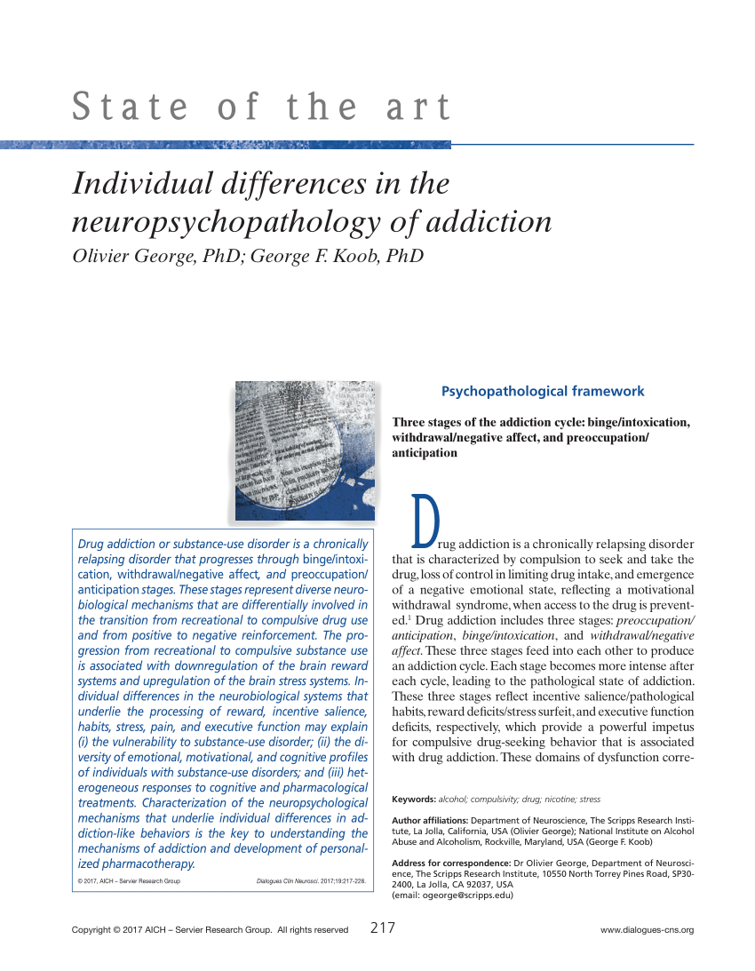 Pdf Individual Differences In The Neuropsychopathology Of Addiction