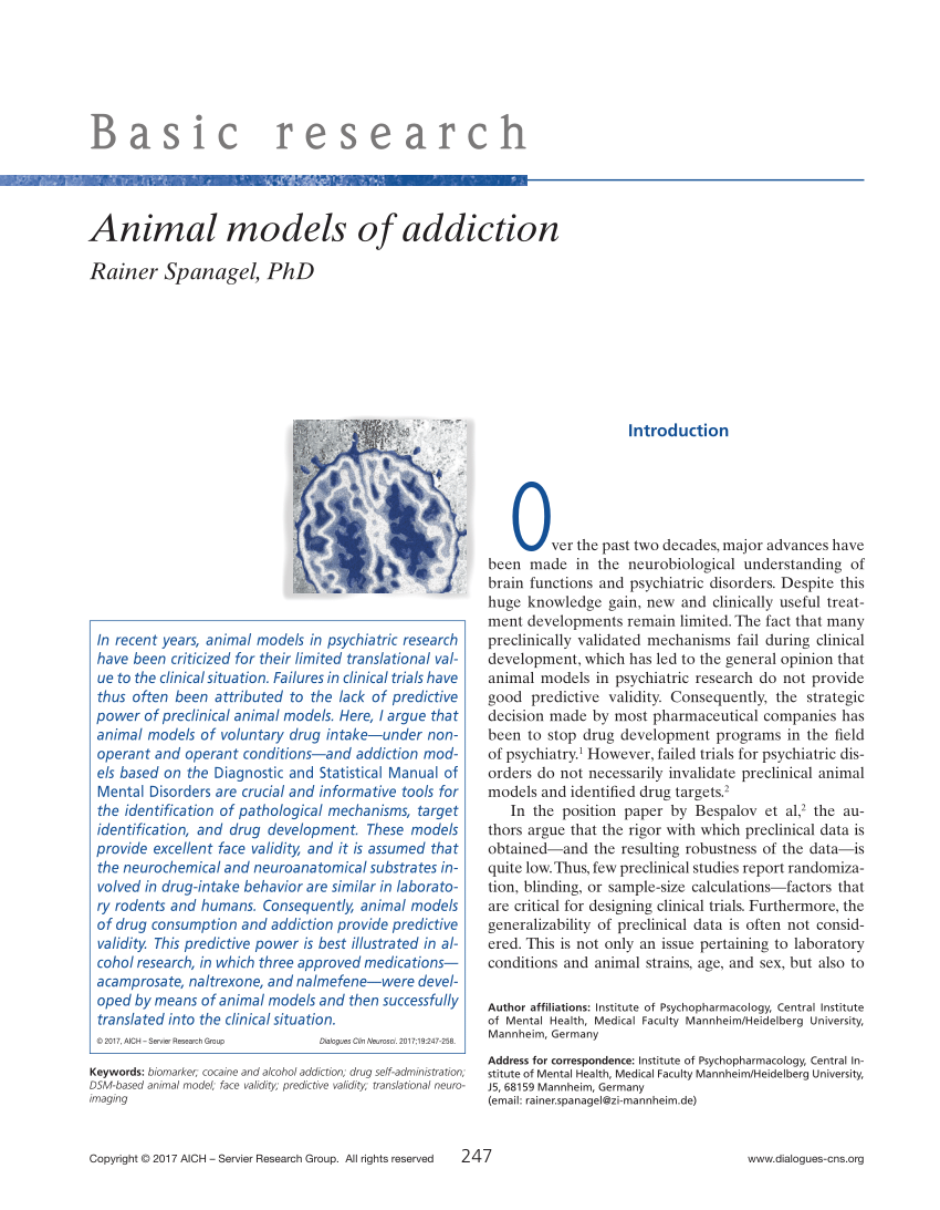 (PDF) Animal models of addiction