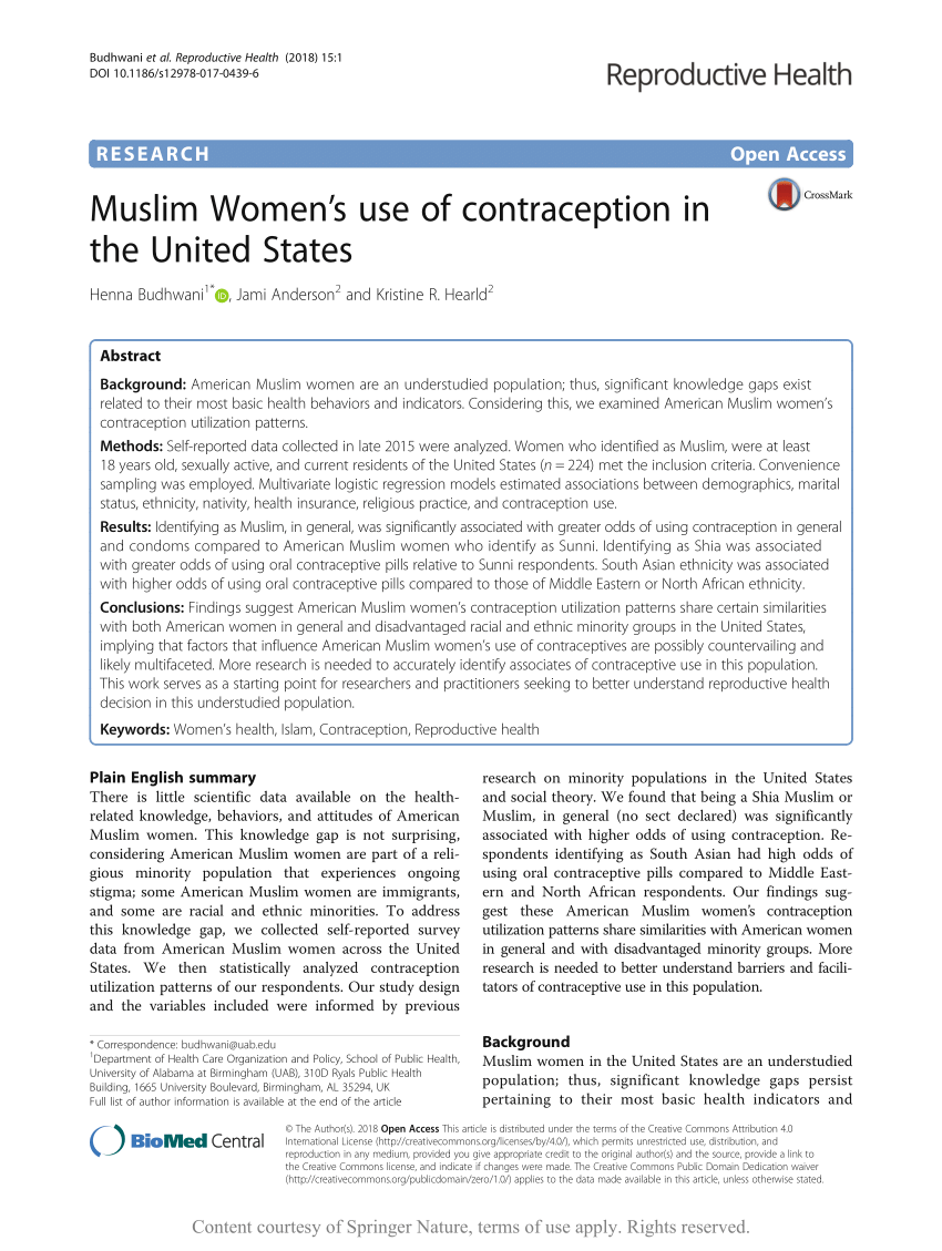 PDF Muslim Women s use of contraception in the United States