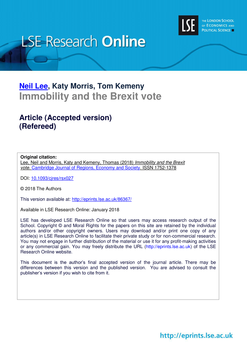 Pdf Immobility And The Brexit Vote