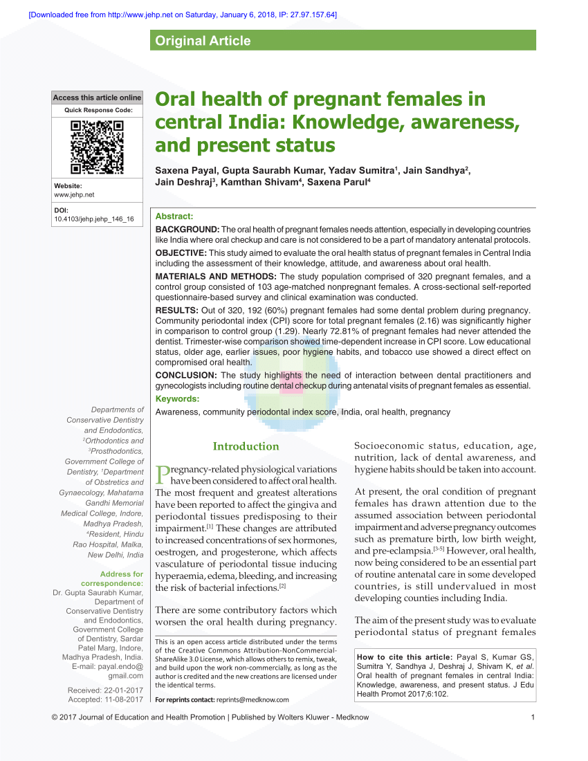 PDF) Oral health of pregnant females in central india