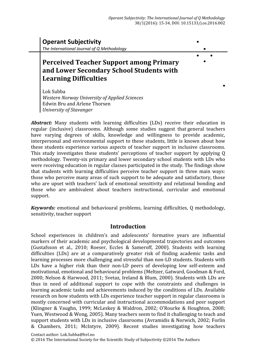 PDF) Perceived Teacher Support among Primary and Lower Secondary ...