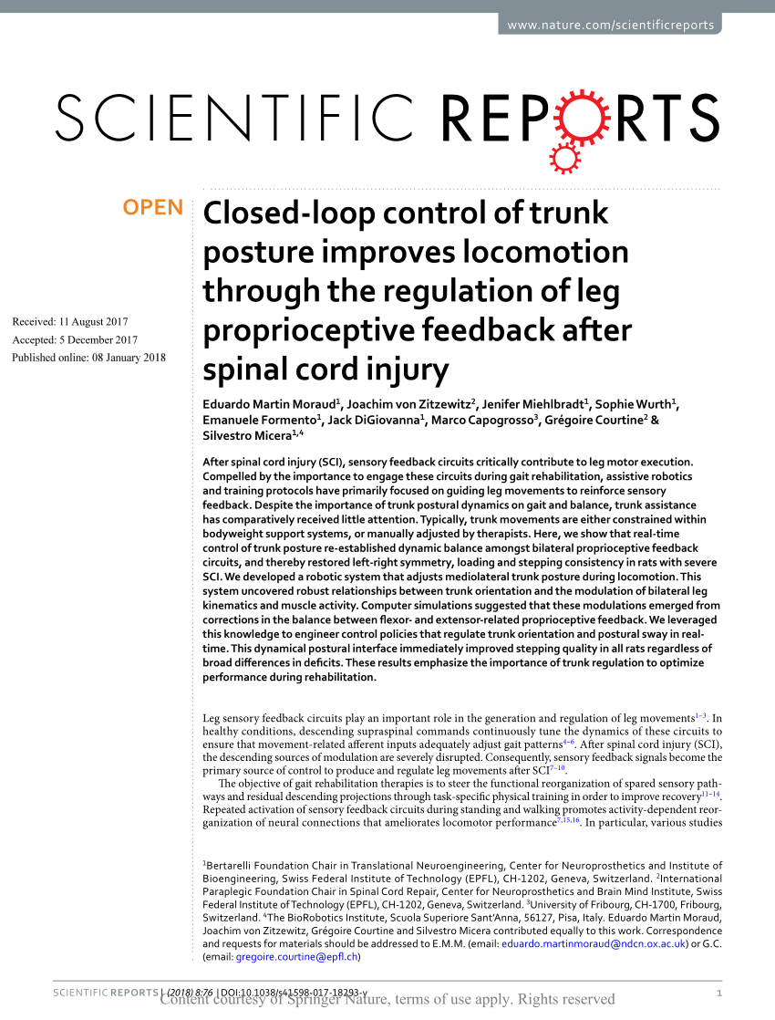 Closed-loop control of trunk posture improves locomotion through