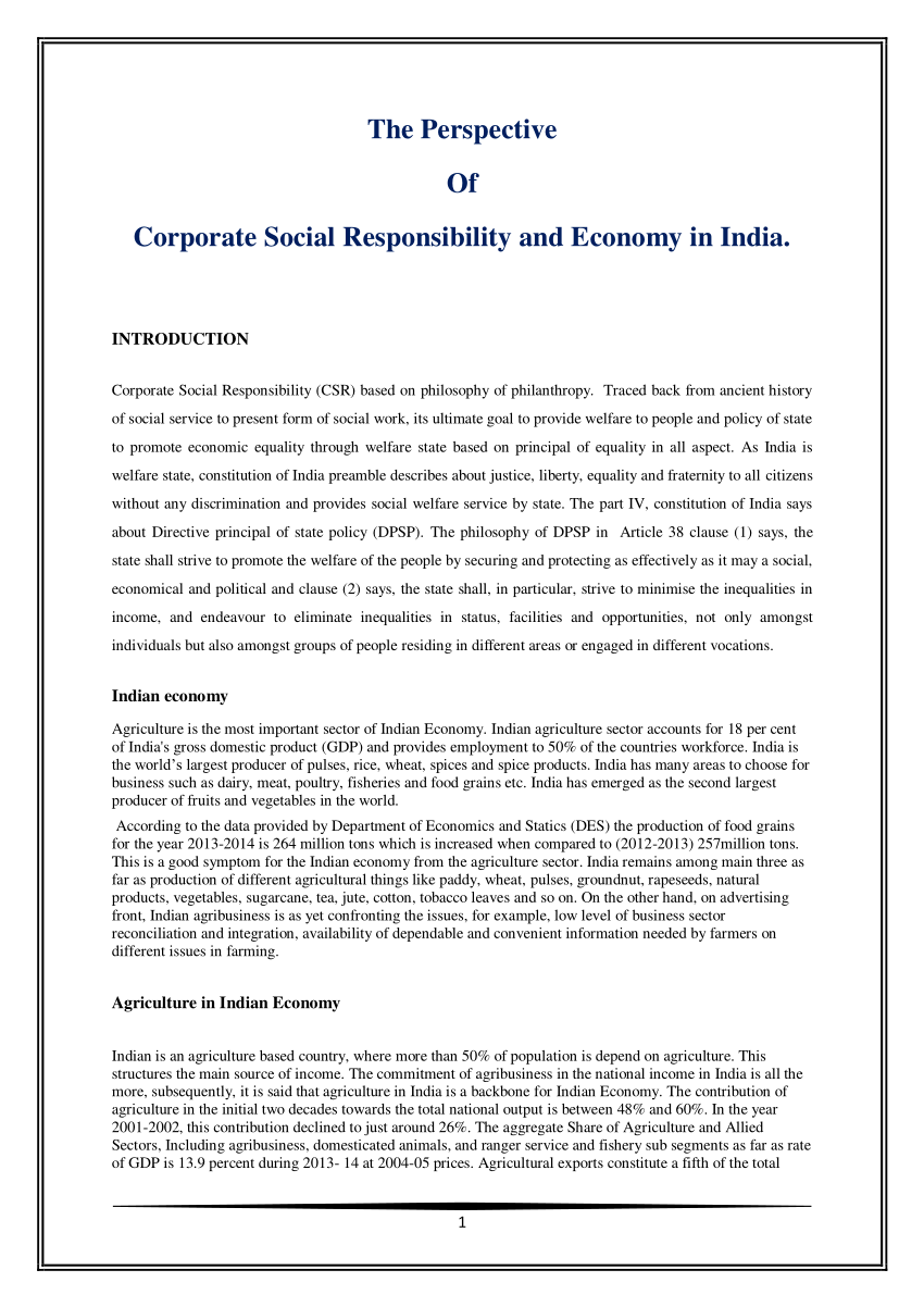 dissertation on corporate social responsibility in india