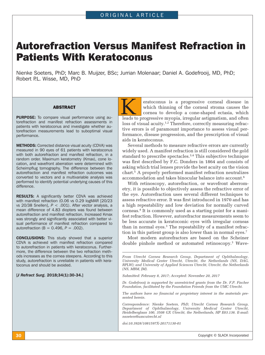 Pdf Autorefraction Versus Manifest Refraction In Patients With Keratoconus