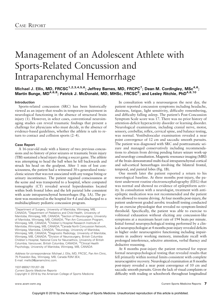 Pdf Management Of An Adolescent Athlete With Sports Related