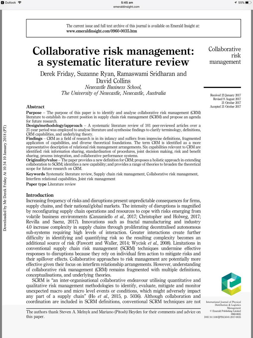 literature review risk management pdf