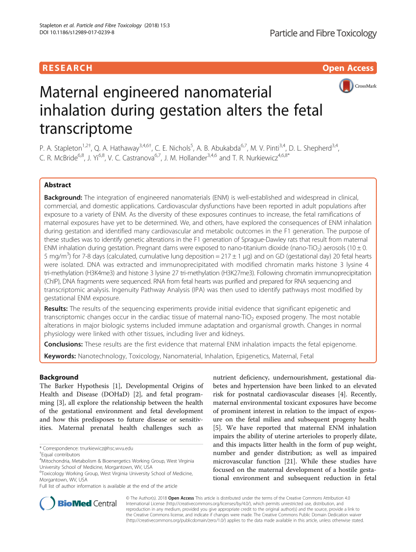 Pdf Maternal Engineered Nanomaterial Inhalation During Gestation Alters The Fetal Transcriptome