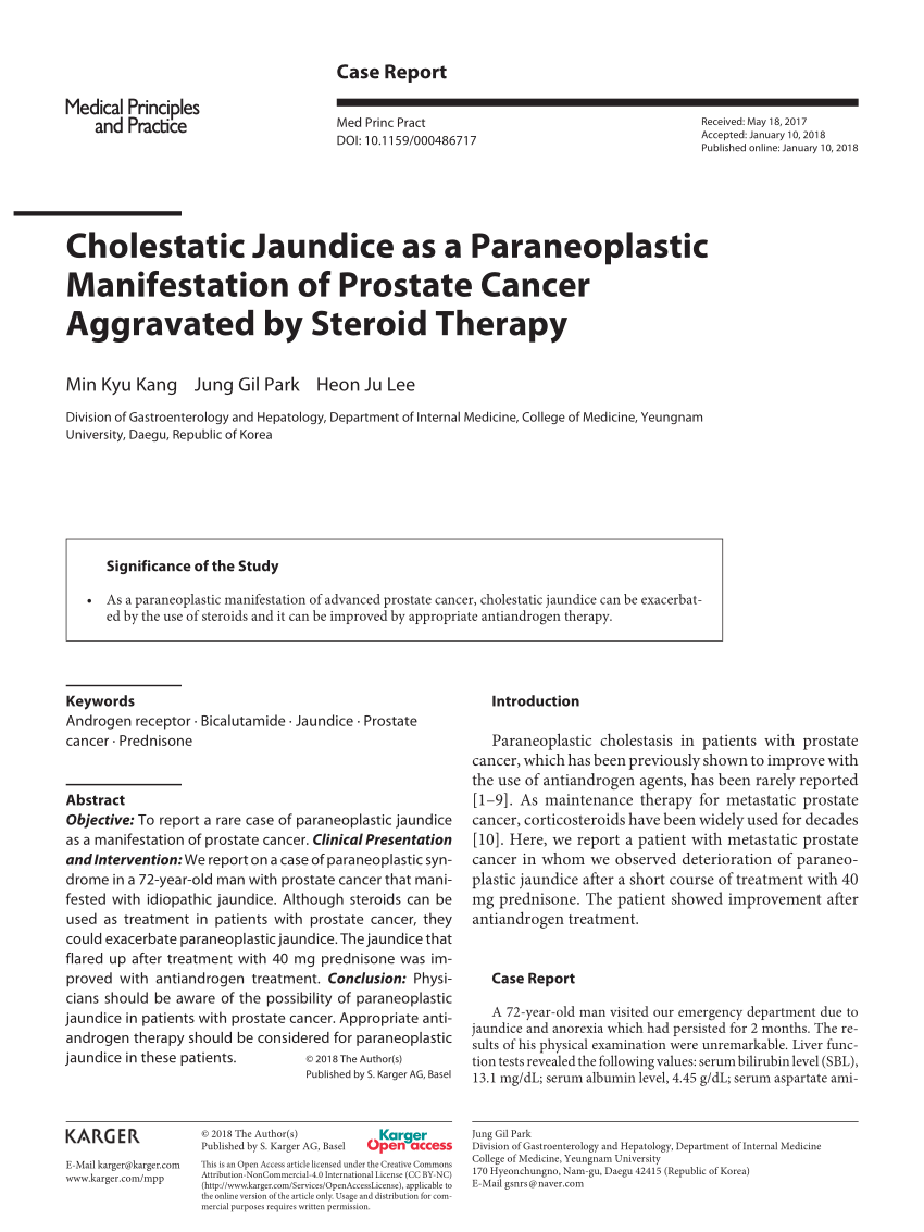 Pdf Cholestatic Jaundice As A Paraneoplastic Manifestation Of Prostate Cancer Aggravated By 3569