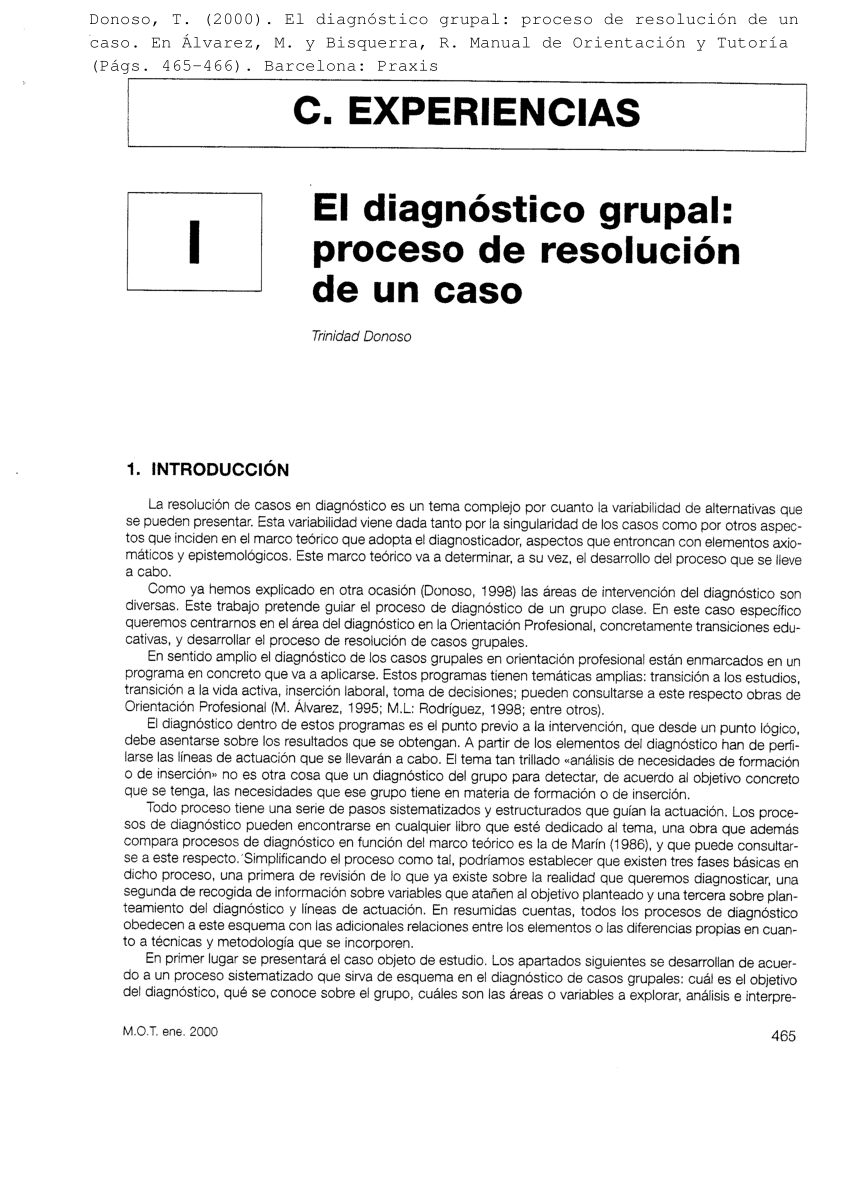 Pdf El Diagnóstico Grupal Proceso De Resolucion De Un Caso