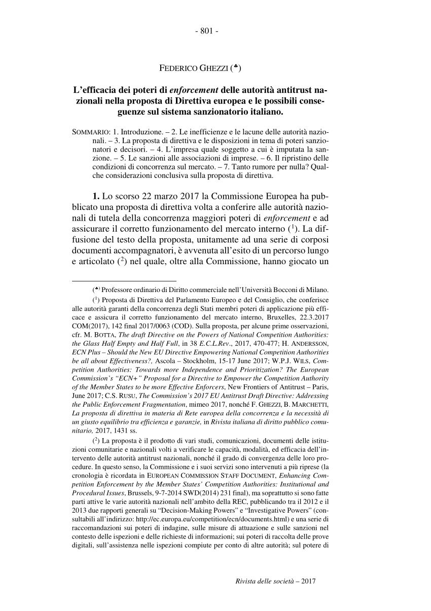 PDF) La proposta di direttiva europea in tema di rafforzamento dei poteri  delle autorità antitrust e i suoi effetti sulla quantificazione delle  sanzioni in Italia.
