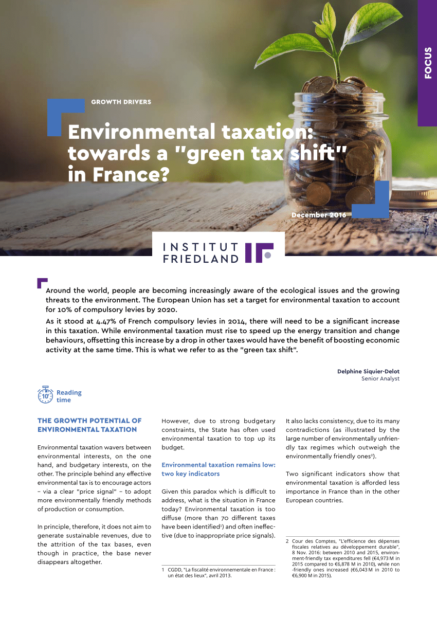 (PDF) Environmental taxation towards a "green tax shift" in France?
