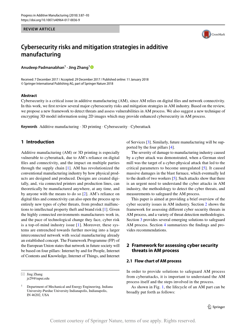 Cybersecurity Risks And Mitigation Strategies In Additive Manufacturing Request Pdf