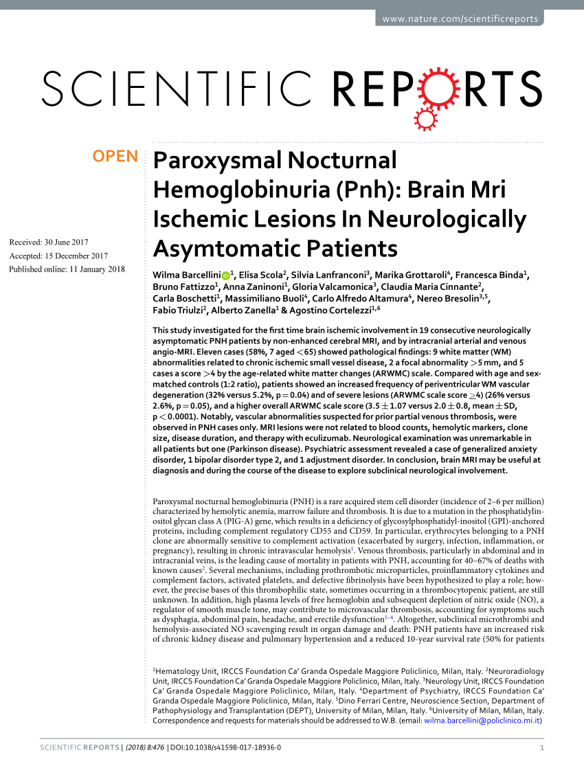 Pdf Paroxysmal Nocturnal Hemoglobinuria Pnh Brain Mri Ischemic