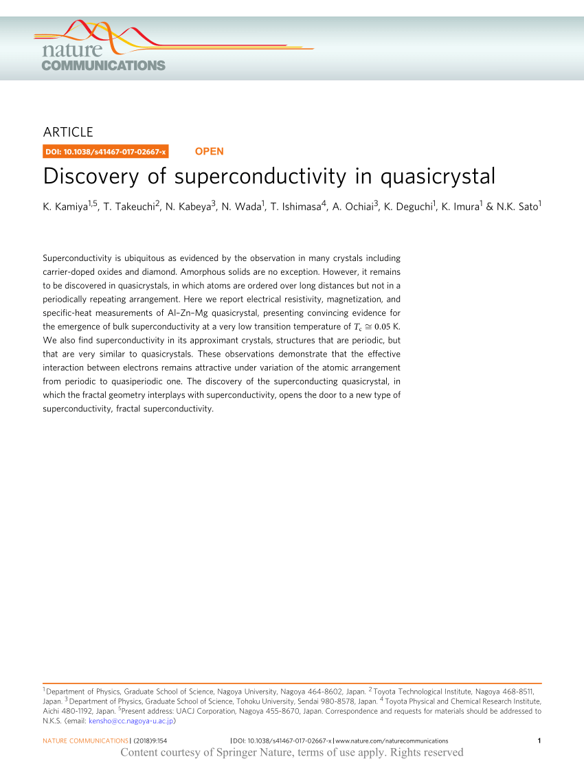 PDF) Discovery of superconductivity in quasicrystal