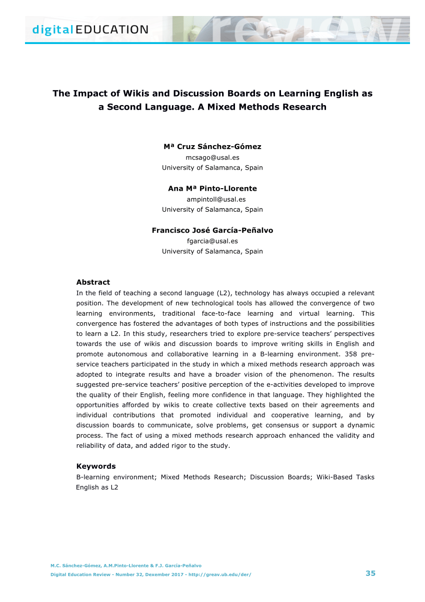 Pdf The Impact Of Wikis And Discussion Boards On Learning English As A Second Language A Mixed Methods Research