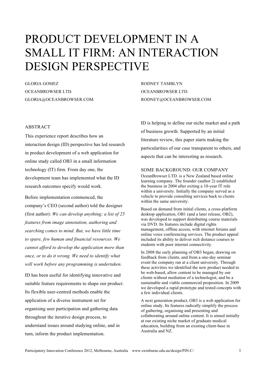 Pdf Product Development In A Small It Firm An Interaction Design Perspective