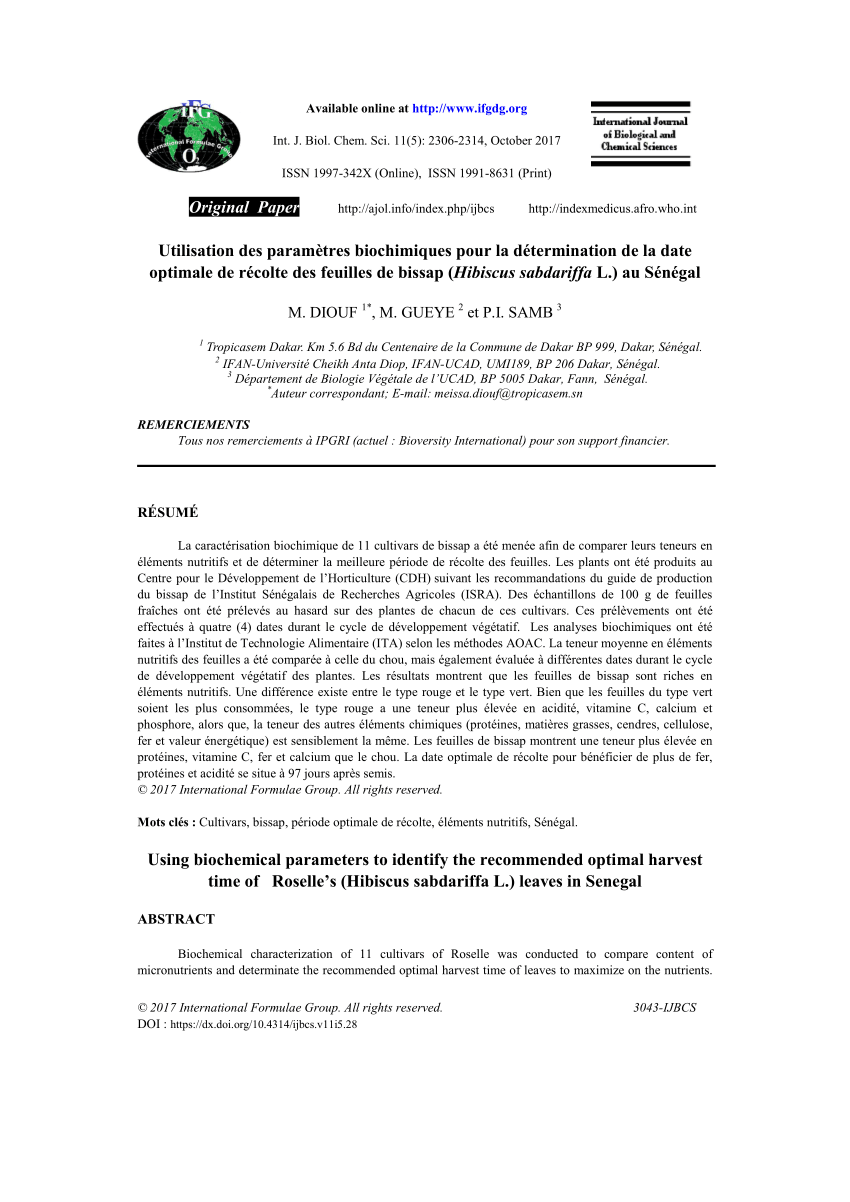 PDF] Le bissap (Hibiscus sabdariffa L.) : composition et principales  utilisations