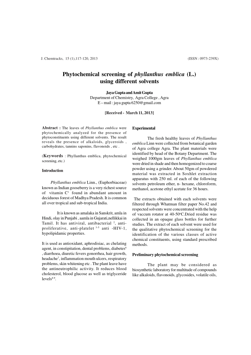 Pdf Phytochemical Screening Of Phyllanthus Emblica L Using