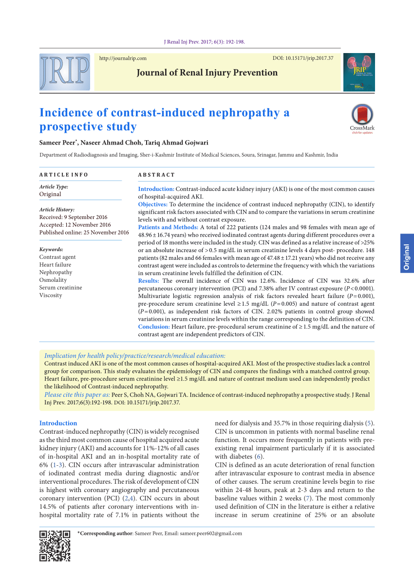 PDF) Avaliação dos níveis de creatinina em pacientes submetidos à  tomografia contrastada: uma metanálise