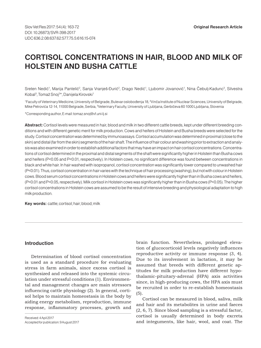PDF) Cortisol concentrations in hair, blood and milk of Holstein ...