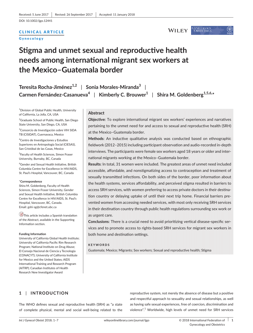 Pdf Stigma And Unmet Sexual And Reproductive Health Needs Among International Migrant Sex 6362