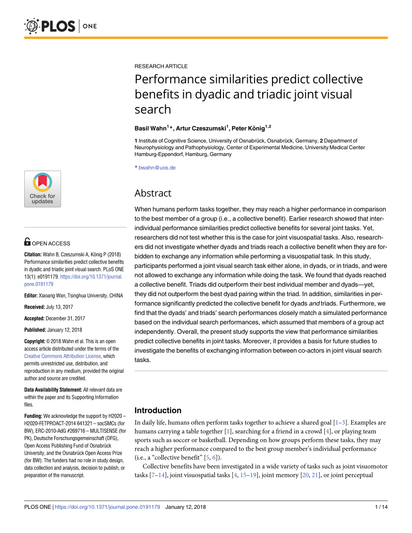 Pdf Performance Similarities Predict Collective Benefits In Dyadic And Triadic Joint Visual Search