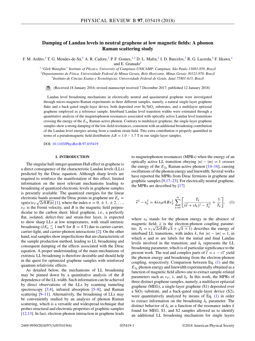 Pdf Damping Of Landau Levels In Neutral Graphene At Low