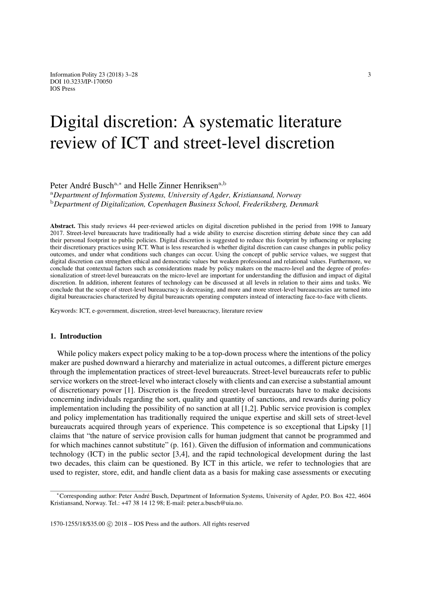 digital discretion a systematic literature review of ict and street level discretion
