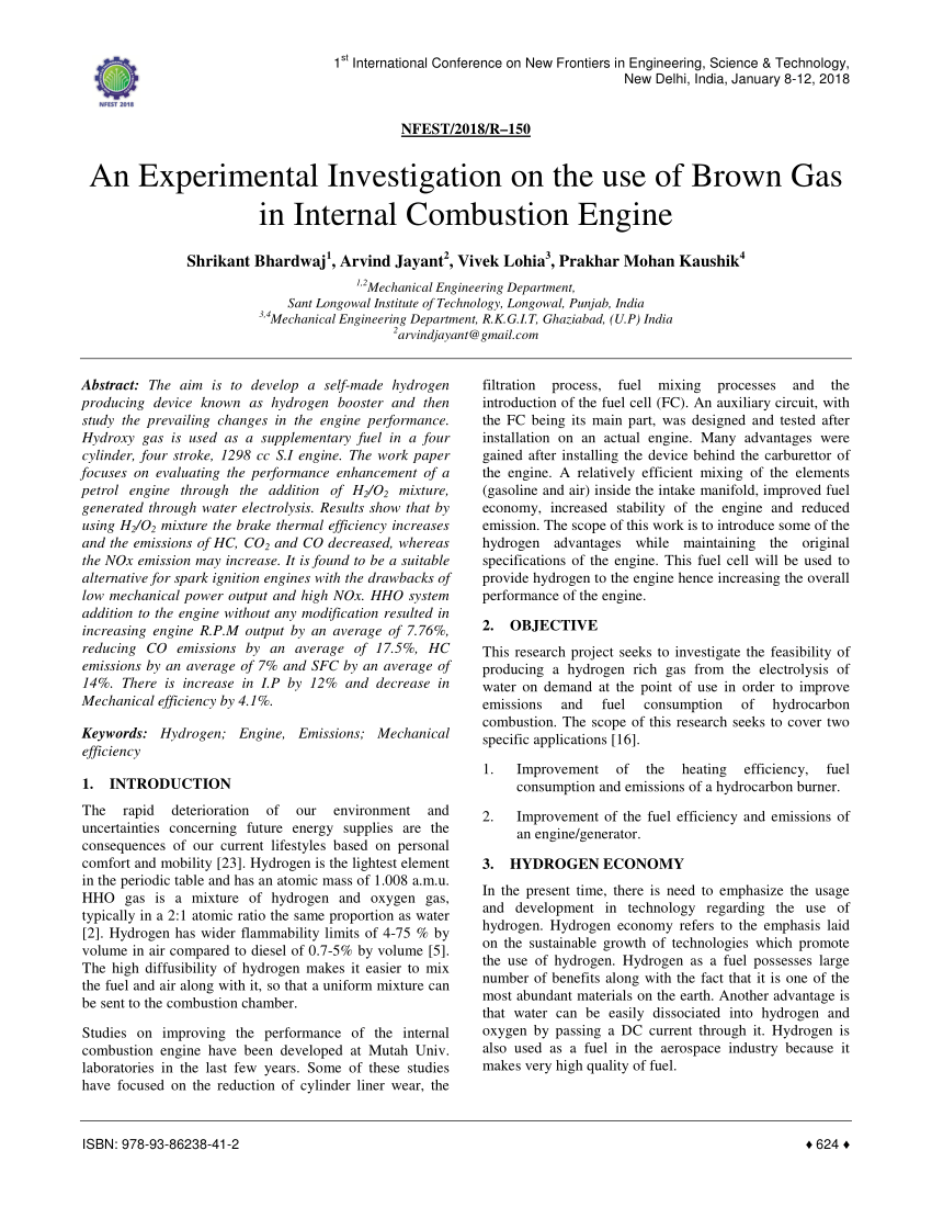 PDF) An Experimental Investigation on the Use of brown as in Internal  Combustion Engine