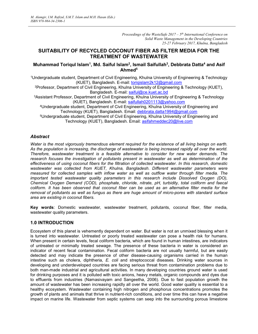 coconut husk as water filter research paper