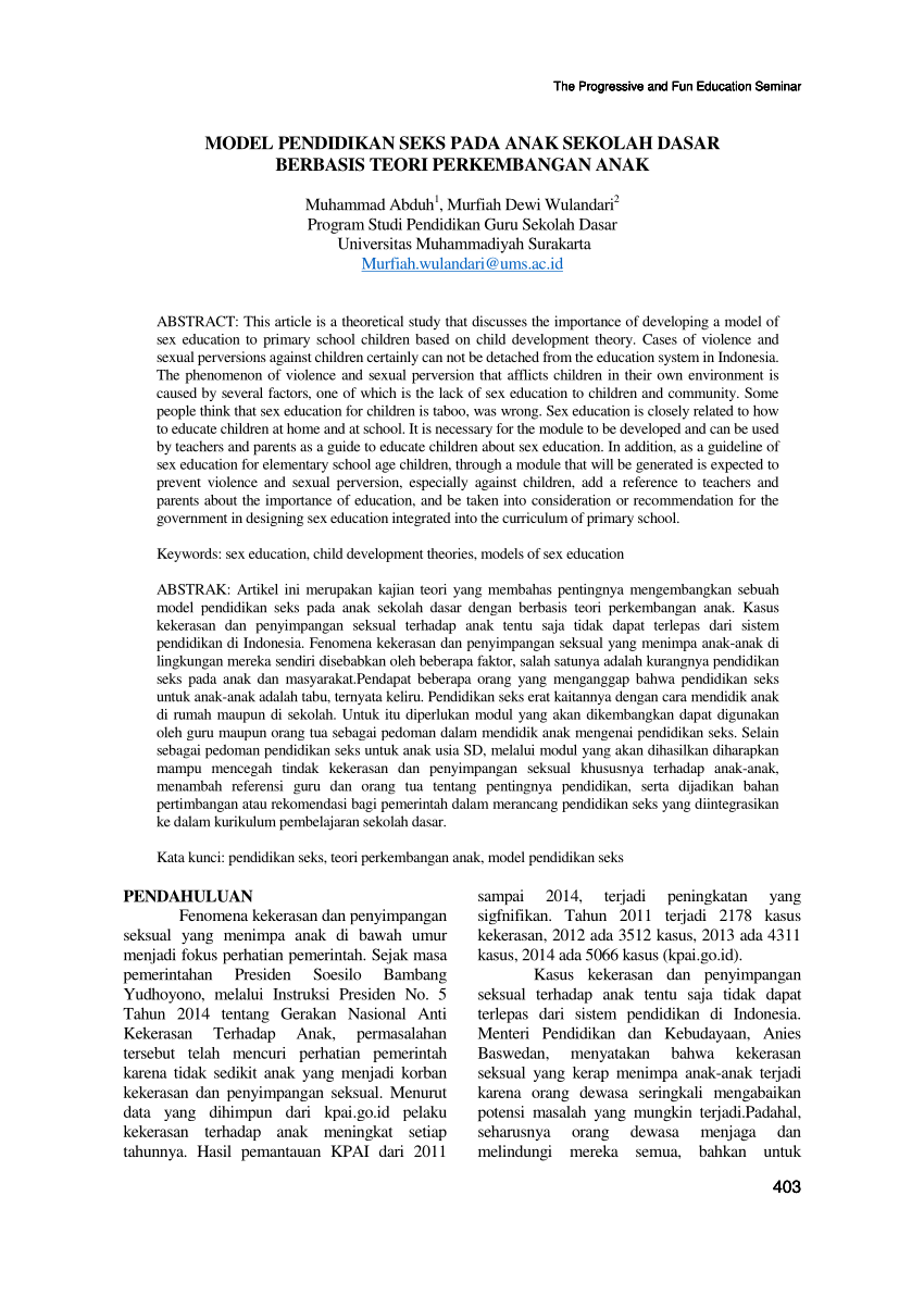 PDF) MODEL PENDIDIKAN SEKS PADA ANAK SEKOLAH DASAR BERBASIS TEORI  PERKEMBANGAN ANAK