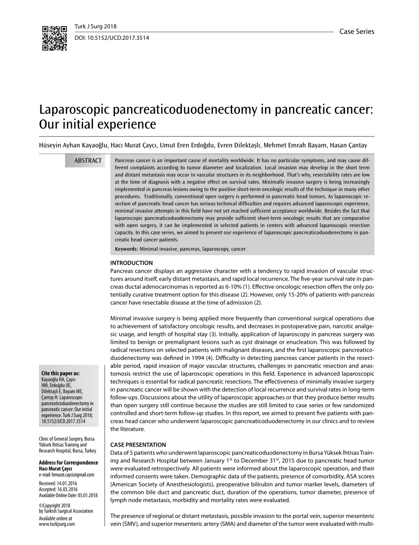 (PDF) Laparoscopic pancreaticoduodenectomy in pancreatic cancer: Our ...