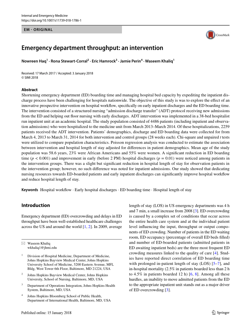 Pdf Emergency Department Throughput An Intervention