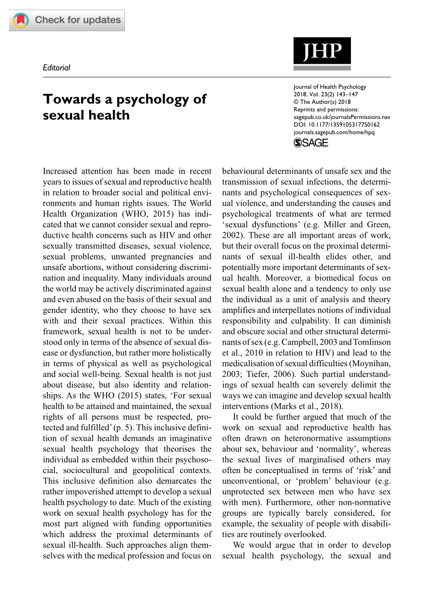 PDF Towards a psychology of sexual health